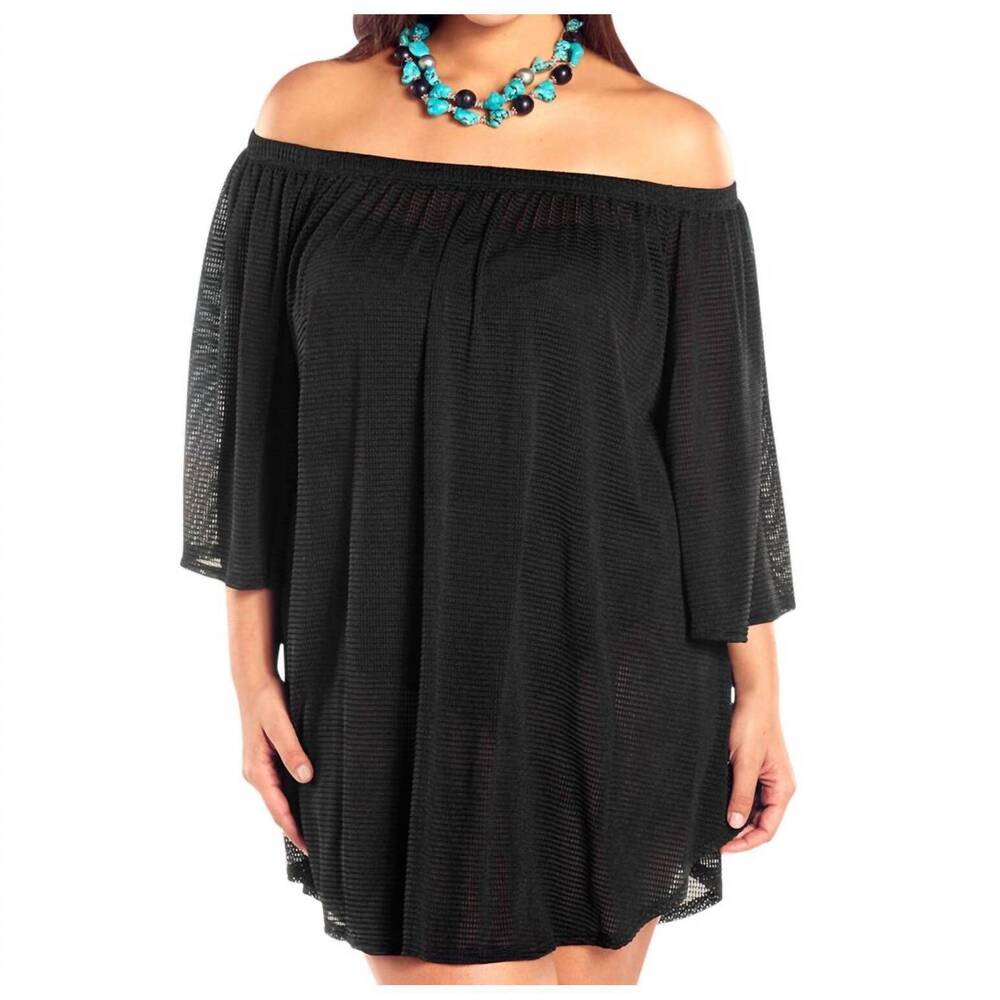 NEW ALWAYS FOR ME plus size off the shoulder cover up tunic in afm black
